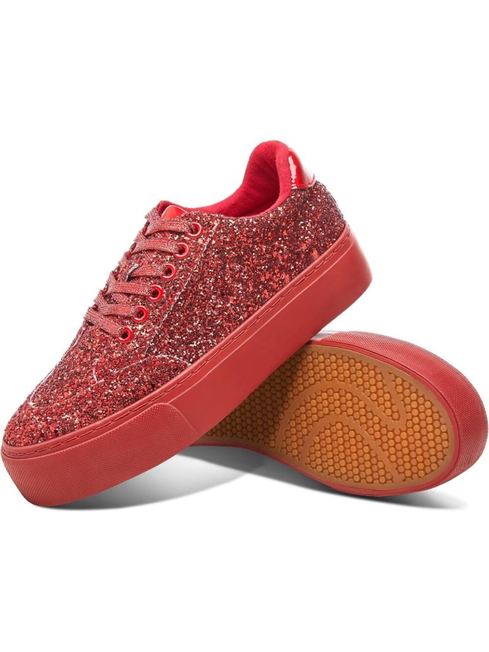 🆕Women's Dark Red Glitter Platform Sneakers Casual Sequin Sparkly Shoes